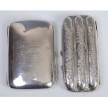 A late Victorian silver pocket cigar case, having engraved cover with further monogram verso,