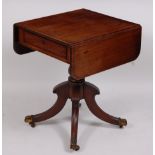 A Regency mahogany pedestal supper table, the hinged rectangular top above a single frieze drawer,