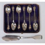 A cased set of six Victorian silver Apostle spoons, each having spiral twist handles,