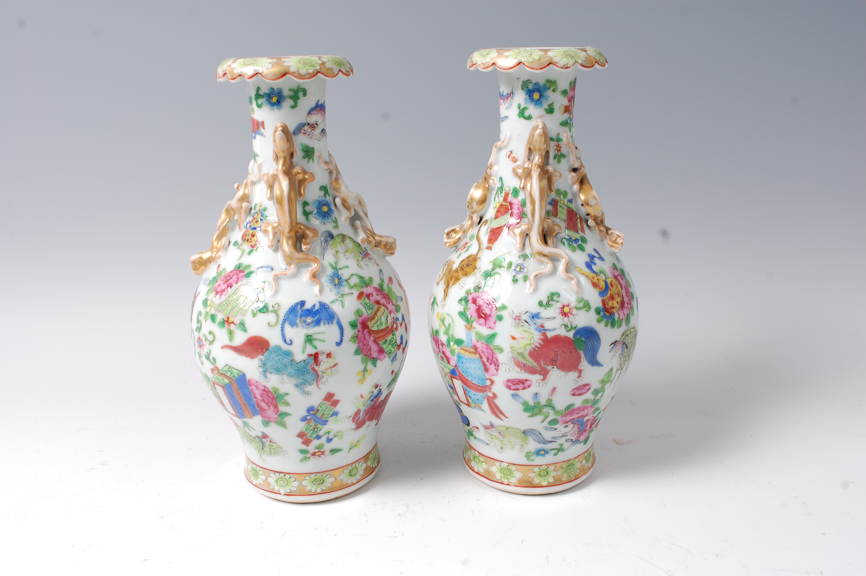 A pair of late 19th century Chinese Canton enamel decorated vases, - Image 8 of 13
