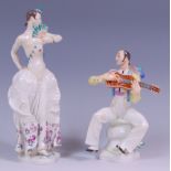 A pair of Meissen porcelain figures of a Spanish flamenco dancer and lute player,