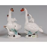 A pair of modern Meissen porcelain swan figures with cygnets, model No.