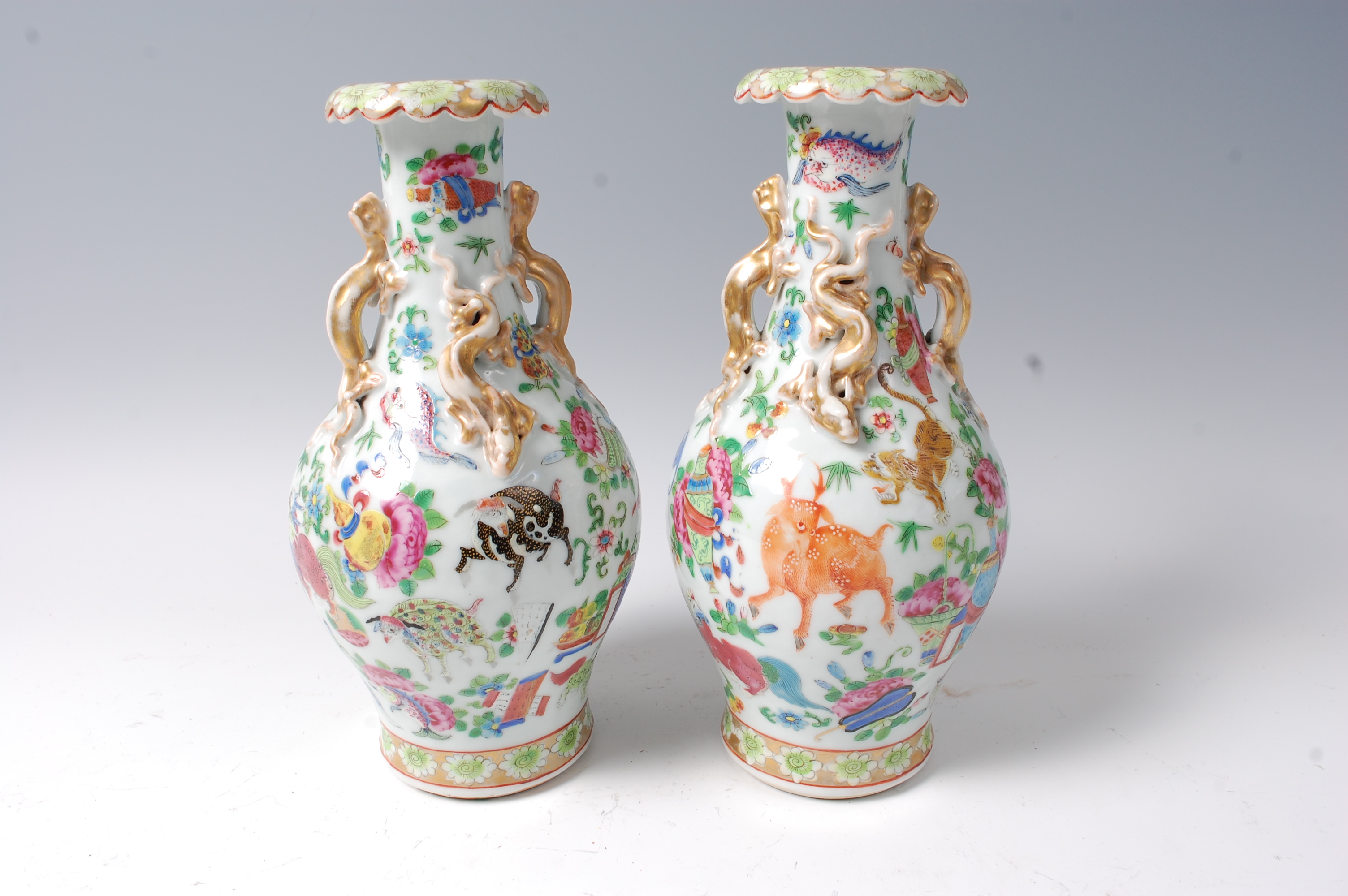 A pair of late 19th century Chinese Canton enamel decorated vases, - Image 7 of 13