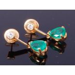 A pair of 18ct gold, emerald and diamond set ear pendants,