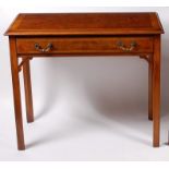 A Georgian style figured walnut feather and cross banded single drawer side table,