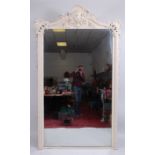 A Victorian carved wood and later white painted overmantel mirror, of large proportions,