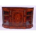 *A Victorian figured walnut, marquetry inlaid and gilt metal mounted breakfront credenza,