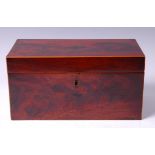 *A George III mahogany and boxwood strung tea caddy, of plain rectangular form,