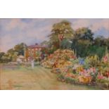 Rose Mead (1867-1946) - The Garden of the old Square House Hotel, Bury St Edmunds, watercolour,