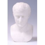 A 19th century carved white marble bust of a Roman Emperor, h.26.