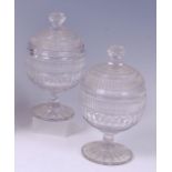 *A pair of late George III cut glass pedestal dessert tureens and covers,