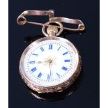 A continental ladies 14ct gold cased open face pocket watch,