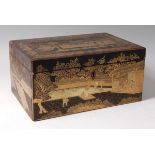 A 19th century Chinese export black lacquered tea caddy, of good size,