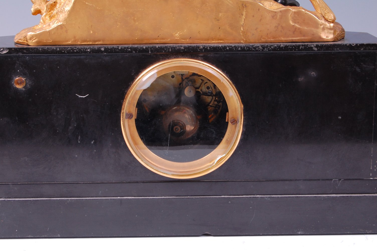A late 19th century French gilt and patinated bronze black slate mantel clock, - Image 5 of 6