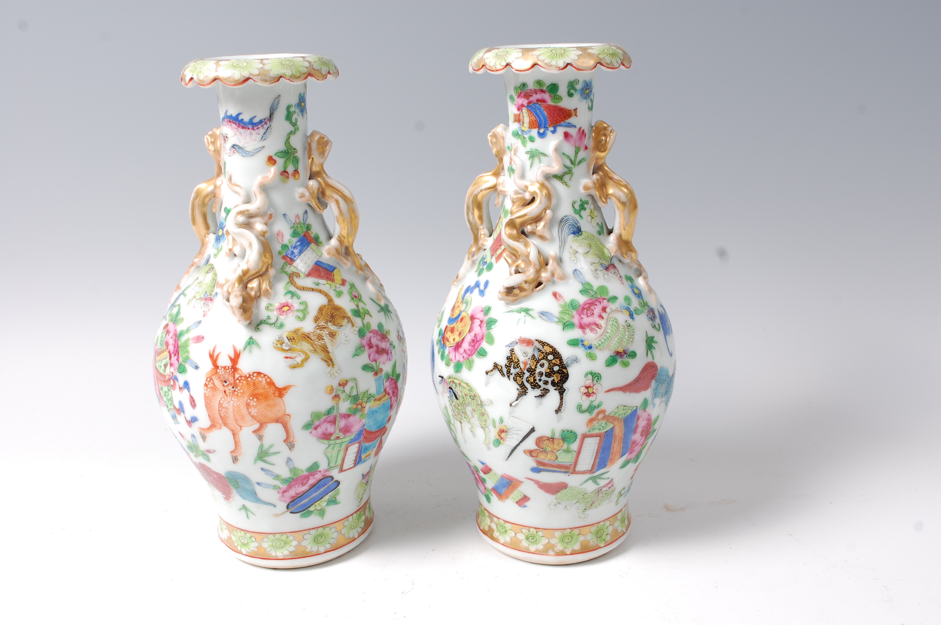 A pair of late 19th century Chinese Canton enamel decorated vases, - Image 9 of 13