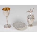 A Victorian silver Holy Communion three-piece christening set, comprising chalice, ewer & stopper,