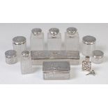 A Victorian silver and hobnail-cut glass ten-piece dressing table set,