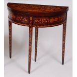 A circa 1800 walnut and marquetry inlaid demi-lune games table,