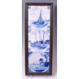 A set of three 18th century Dutch Delft blue and white tiles, each decorated with sailing boats,