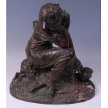 A late 19th century French bronze model of a classical robed maiden,