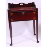 *A mid-18th century mahogany and inlaid tray-top night table,