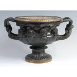 A 19th century bronze and gilt bronze reproduction of the Warwick Vase, with liner,