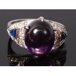 An 18ct white gold, amethyst and diamond set dress ring,