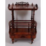 A Victorian figured walnut canterbury whatnot,