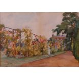 Rose Mead (1867-1946) - The Gardens at the old Square House Hotel, Bury St Edmunds, watercolour,