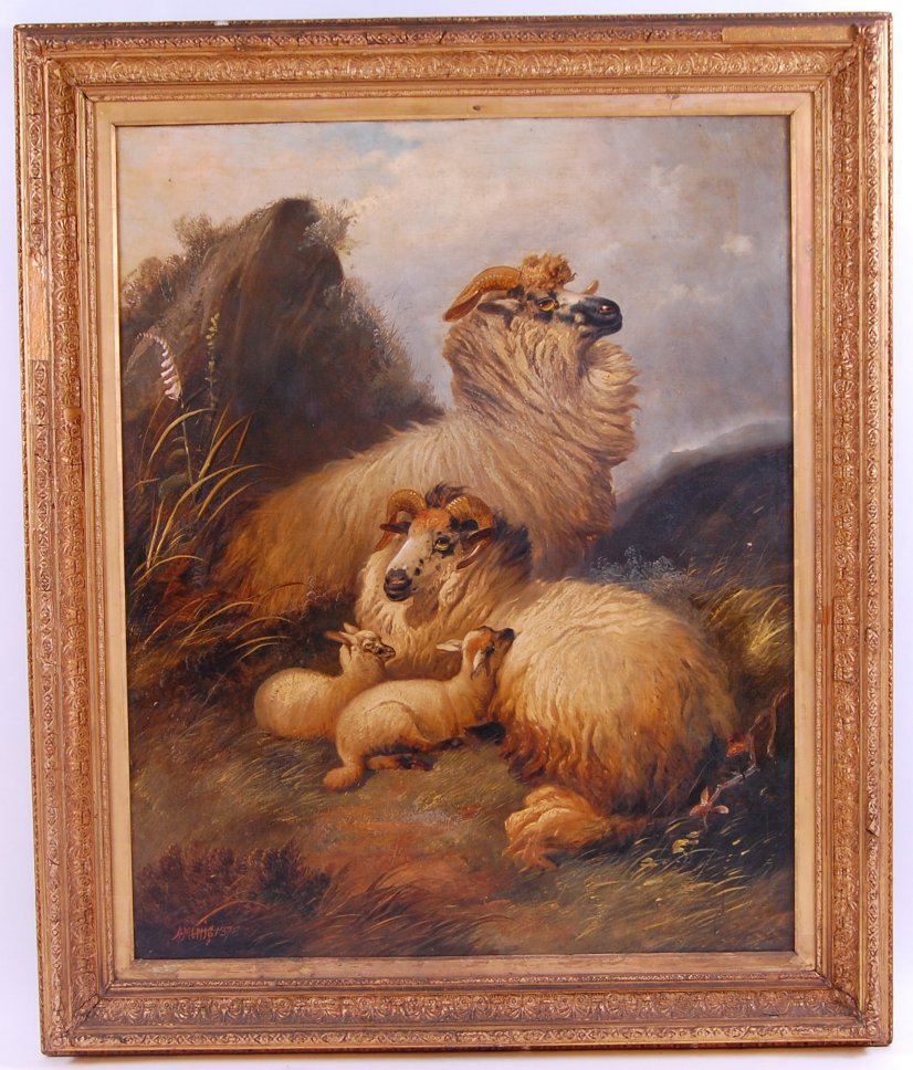 Alfred Morris - Sheep in a landscape, oil on canvas, signed and dated 1878 lower left, - Image 2 of 4