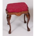 A 19th century walnut and floral marquetry inlaid stool, having drop-in seat,