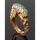 A Jocelyn Burton 18ct gold, emerald and diamond ring, modelled as a seahorse,