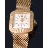 A ladies Boucherer 18ct gold cased dress watch, having signed square dial with baton markers,