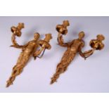 A pair of French Louis XVI style heavy gilt bronze term figural twin wall lights,