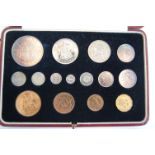 Great Britain, 1937 George VI Coronation 15-coin specimen set, crown down to farthing,