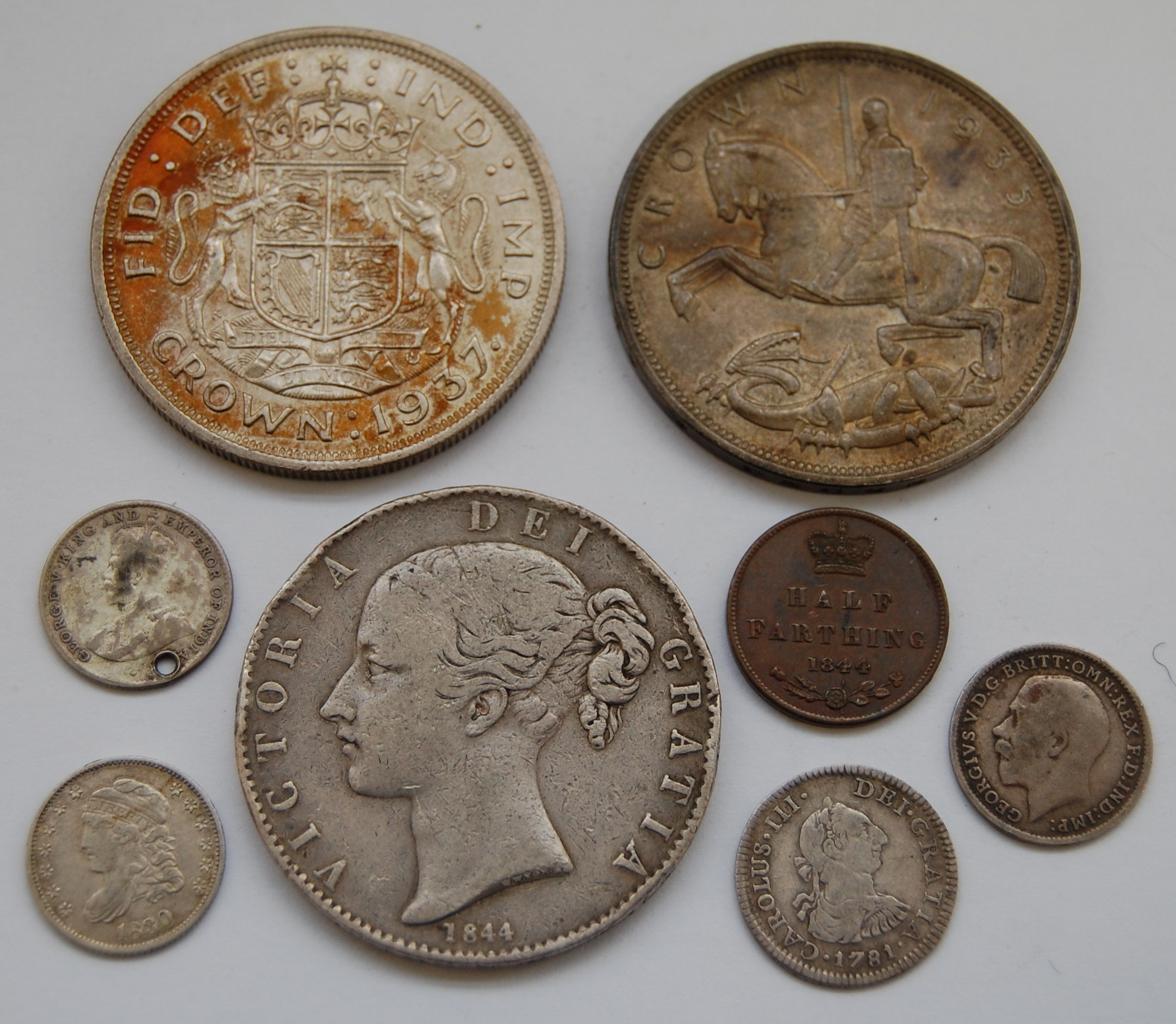 Mixed lot of British and foreign coins, to include; 1844 Victoria crown,