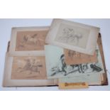 A folio of 19th century and later equestrian pictures, prints and sketches etc.