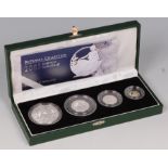 Great Britain, cased 2005 Britannia silver proof 4-coin set, comprising two pound, one pound,