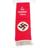 A German funeral sash having a stitched swastika emblem to each end and printed Die Gau -