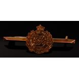 A 9ct gold Royal Engineers bar brooch, 4.2cm.