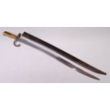 A French model 1866 Chassepot bayonet, having a 57cm singled edged fullered Yataghan shaped blade,