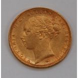 Great Britain, 1885 gold full sovereign, Victoria 'young head', rev.