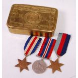 A WW I Princess Mary Christmas gift tin, together with WW II 1939-45 Star,
