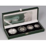Great Britain, cased 2003 Britannia silver proof 4-coin set, comprising two pound, one pound,