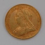 Great Britain, 1900 gold full sovereign, Victoria 'veil head', rev.