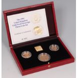 Great Britain, cased Royal Mint 1994 gold proof sovereign 3-coin set, comprising double sovereign,