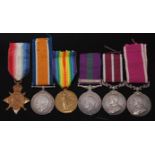 A Geo. V. group of six medals to include WW I 1914-15 Star, naming 8004. PTE. C. WAY. DORSET:R.