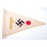 A German double sided pennant having embroidered machine gun, swastika and Hinomaru emblems, 30cm.