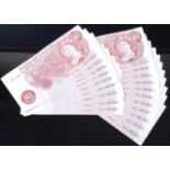 Great Britain, consecutive run of 20 Bank of England 10 shilling notes, John Fford (1966-1970),