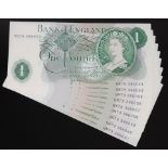 Great Britain, error, consecutive run of 9 page one pound banknotes B322,